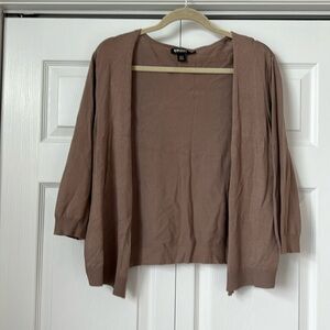 DKNY Donna Karan New York Open Front Cardigan Taupe Brown 3/4 Sleeve Large
